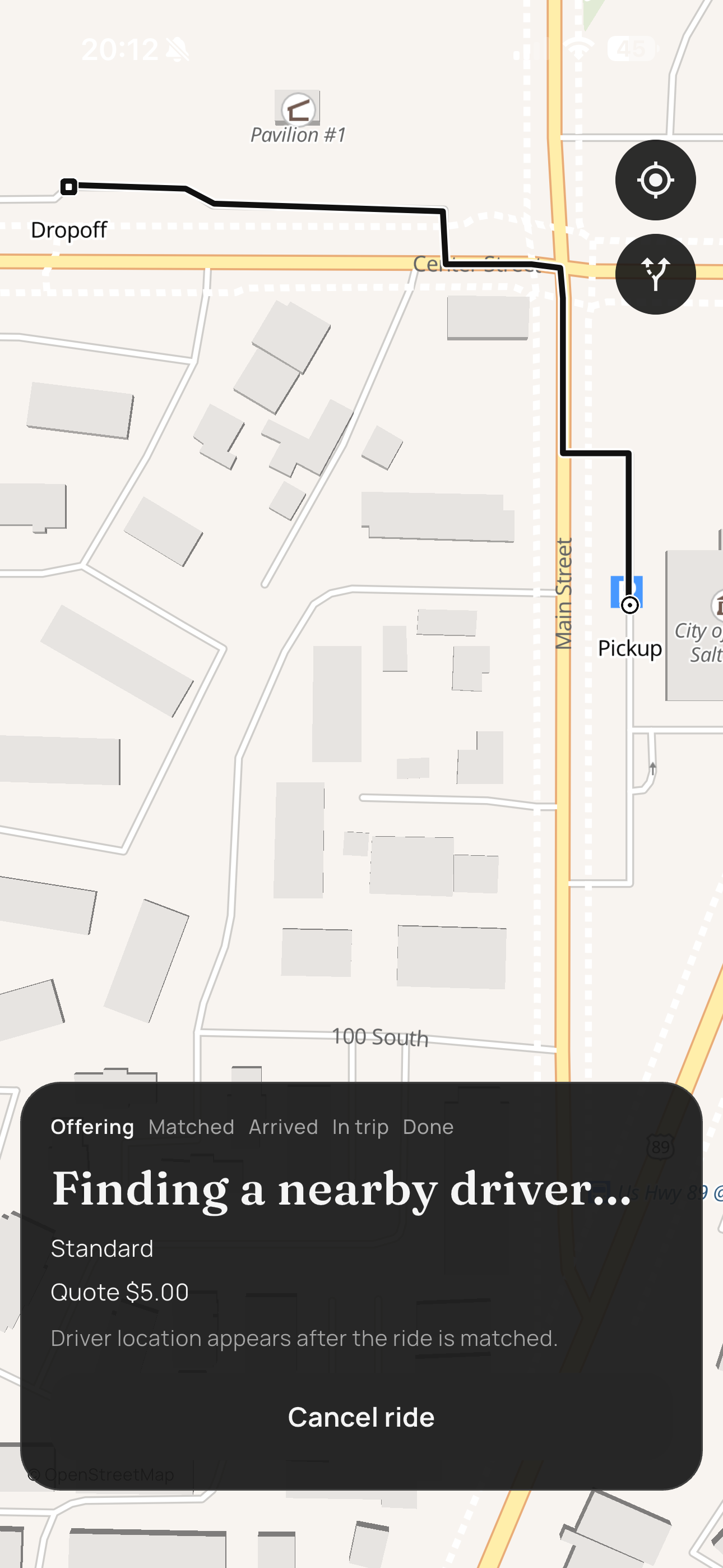 CityRide rider app, finding a driver